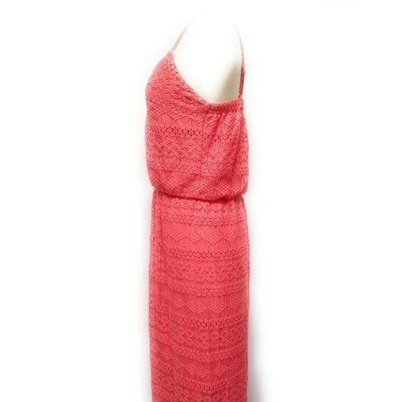 Vince Camuto Coral Crochet Layered Blouson Maxi Dress with Illusion Hem Size 6 - Picture 4 of 7